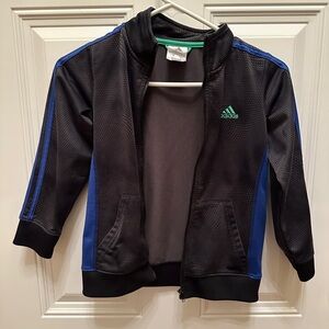 Adidas Kids Black Hoodie with Blue and Green Accents. Full zip. Size 7